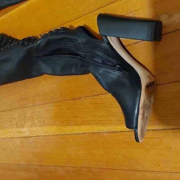 VC John Camuto Black Lamb leather OTK Thigh high Cut out Punk Sexy Boots S.7.5 - Picture 12 of 15